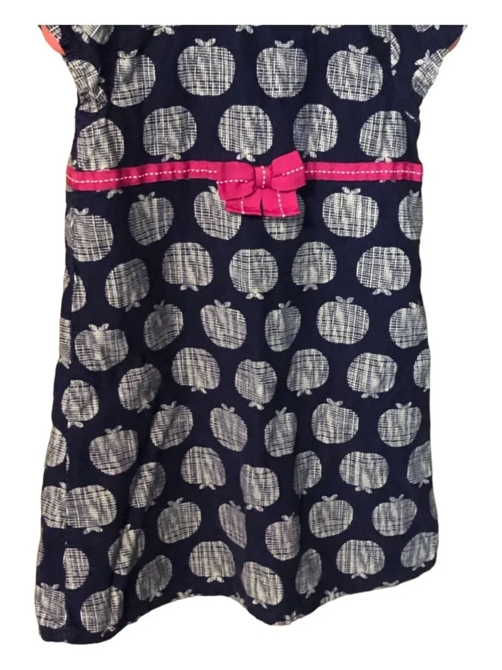 Gymboree School Girl Apple Print Navy Blue Short Sleeve Dress Sz 3T